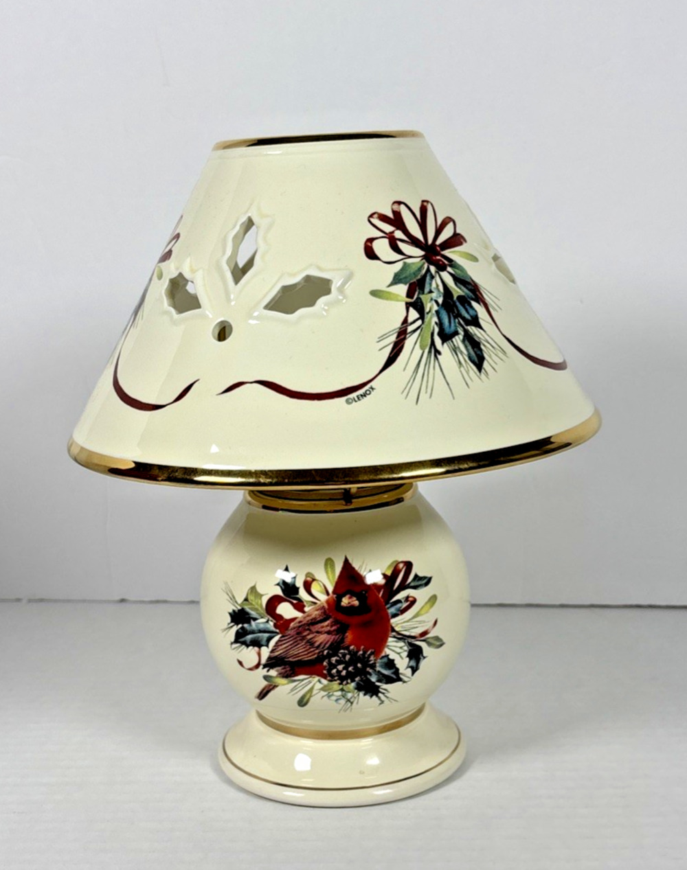 LENOX~Winter Greetings~Red Cardinal & Holly Berries Candle Lamp Shade 10"